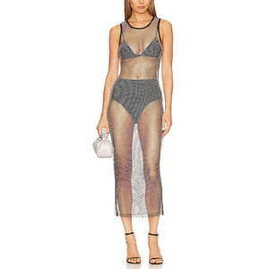 Misha 'Adana Diamante' Black Rhinestone Mesh Dress Size S